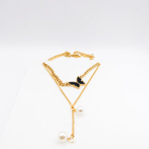 Two Layer Butterfly Pearl Necklace